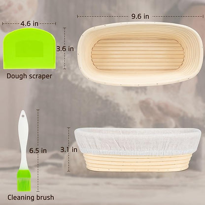 Banneton Bread Proofing Basket 9.6 * 6 Inch Sourdough Baking Rising Banaton Proofer Box Warmer Baskets Oval Round Bowl Cover Bowls Making Small Bulk Set of 2 Kit Supplies Tools Rattan for Bakers Gifts