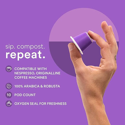 WOKEN COFFEE Compostable Nespresso Pods - Deciso Dark Roast Italian Espresso Coffee Capsules Compatible With Nespresso Coffee Machine (60 Pod Count, 6 Boxes)