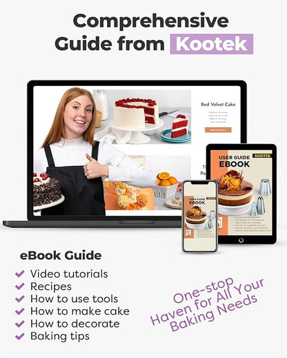Kootek 71PCs Cake Decorating Kit, Baking Supplies Tools - Includes Cake Stand Turntable, 12 Icing Piping Tips, 2 Frosting Spatulas, 3 Scrapers, 50+2 Piping Bags, Coupler, Video Tutorial, Booklet