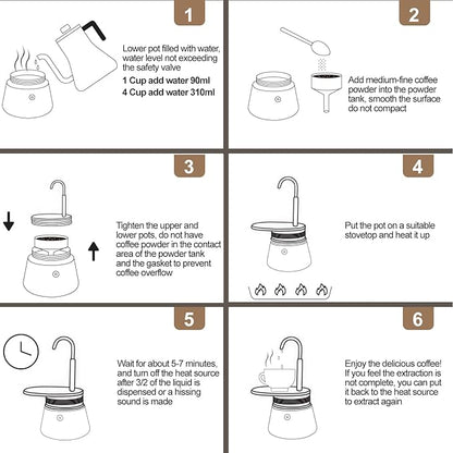 Uncoated 4 Cup Single Tube Moka Pot 304 Thickened Stainless Steel Mini Coffee Maker Stovetop Espresso Coffeemaker Italian Classic Style Brewing Greca Cafe Mocha Machine for Camping Travel Home 310ml