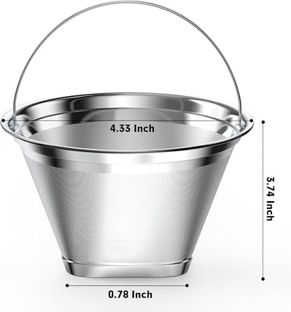 Stainless Steel Reusable Coffee Filter Compatible with Ninja Coffee Maker, 4 Cone Coffee Filters Coffee Basket, Permanent Coffee filters fit for Ninja CFP201 CFP300