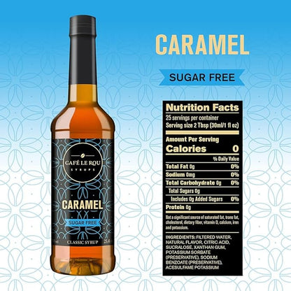 "NEW" Café Le Rou Coffee Syrup Sugar Free Caramel, 25.4oz (Pack of 2)*Includes 2 Coffee Syrup Pumps*Cafe Coffee Flavoring Syrup for Coffee, Tea, and Espresso