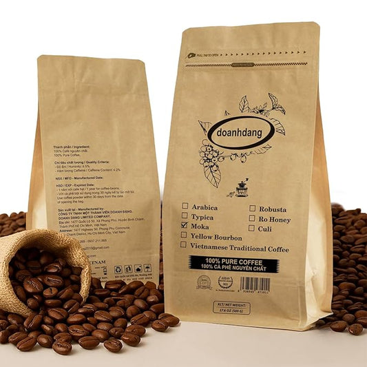 doanhdang - 17.6 Oz Premium Moka Whole Bean Coffee, 100% Medium Roast, Rich Flavor for Espresso Shot and Brew, Origin from Vietnam, Whole Med Roast Beans