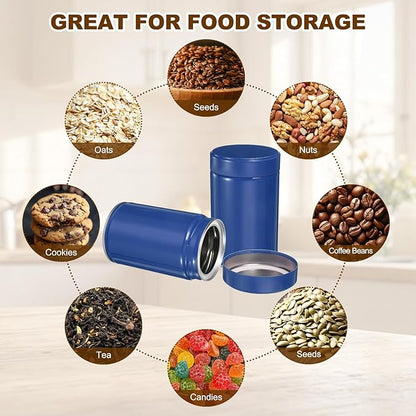 uxcell 2Pcs Round Tea Canisters, 5" x 3" Airtight Metal Tea Containers for Loose Tea, Coffee Beans, Spices - Durable, Compact, and Stylish Storage Tea Tin (Blue)