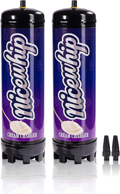 2.2L 1360G Whipped Cream Charger Tank (2Pack), Cartridges for Desserts & Cocktails, for Whipping Cream, Desserts, Culinary Foams - Food Grade, Easy Use, High Yield