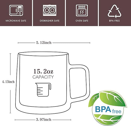 CNGLASS Double Wall Glass Coffee Mugs 15.2oz(450ml),Large Clear Insulated Glass Espresso Cup with Handle,Set of 1