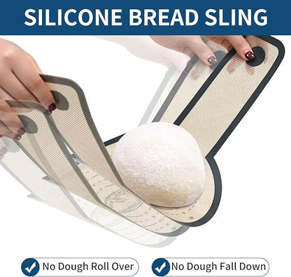 Silicone Bread Sling for Dutch Oven Liners Silicone Baking Mat Reusable Sourdough Bread Baking Supplies with Long Handle Bread Making Tools for Transfer Sourdough (1 Pc Gray Mat)