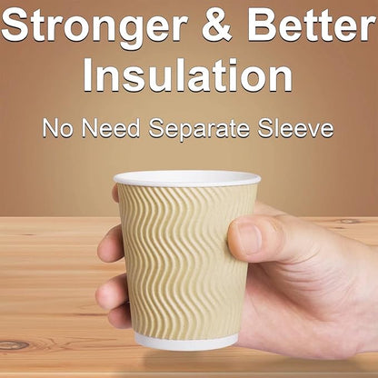 Hot 8 oz Disposable Insulated Corrugated Sleeve Ripple Wall Paper Coffee Cups for Drink, 100,8oz, Brown,Hot Coffee Cups
