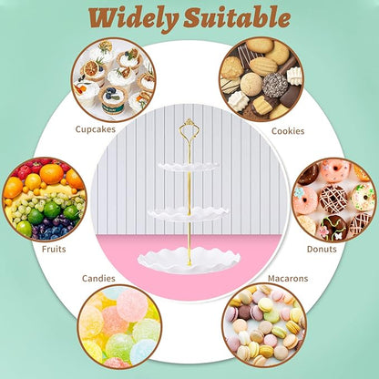 3 Tier Cupcake Stand Holder, Plastic Cup Cake Stand Towel with Tiered Serving Tray for Cupcakes, Donuts, Fruits and More, White (White)