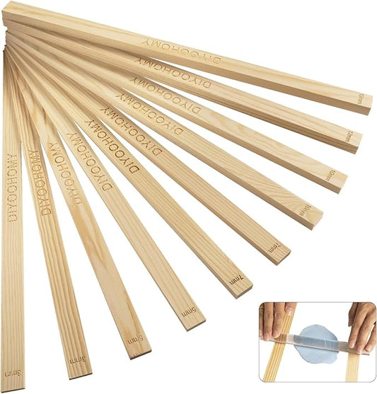 DIYOOHOMY 10 Pcs 17 Inch Rolling Pin Guides for Dough Thickness Polymer Clay Tools, Wooden Slab Roller for Clay, Clay Rolling Pin Depth Guide Pottery Ceramics Supplies