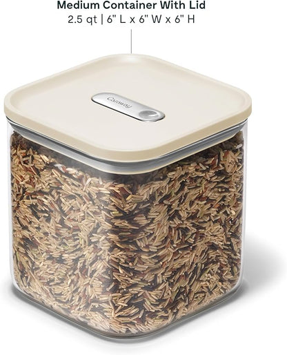 Caraway 2.5qt Glass Airtight Food Storage Container with Lid – Non-Toxic, BPA-Free Kitchen Storage Container – Stackable, Space-Saving Airtight Container for Dry Goods and More - Cream