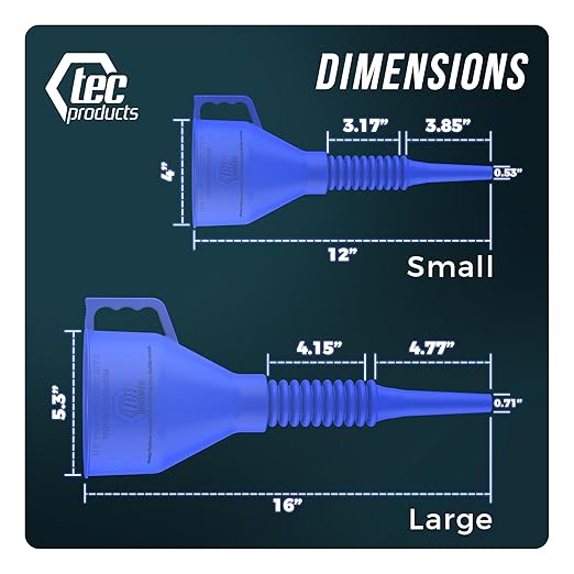 FlexAll Long Flexible Funnel for Automotive Use - Durable Nitrile Rubber - Ideal for Car Oil Change, Transmission Funnel Fluid, Diesel, Fuel, Gas - Made in USA - Blue (16 x 5 Inches)