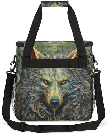 Cool Wolf With Gold Eyes Coffee Maker Carrying Bag, Waterproof Coffee Maker Travel Storage Bag, Portable Coffee Machine Tote Bag Carry on Bag Case with Shoulder Strap for Single Serve Coffee Maker