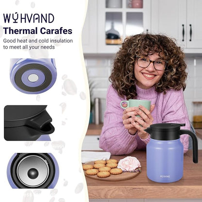 34Oz Thermal Coffee Carafe for Hot/Cold, Stainless Steel Thermos Carafes for Hot Liquids, Dustproof Insulated Hot Water Carafe for Party/Home,Violet