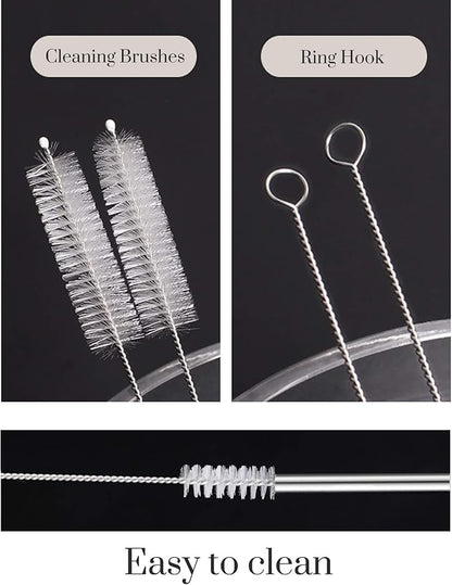 dcieiosul Set of 6 Reusable Metal Straws, 8.5'' Long Stainless Steel Straw with Cleaning Brushes and Case, Drinking for 20 oz Tumblers.