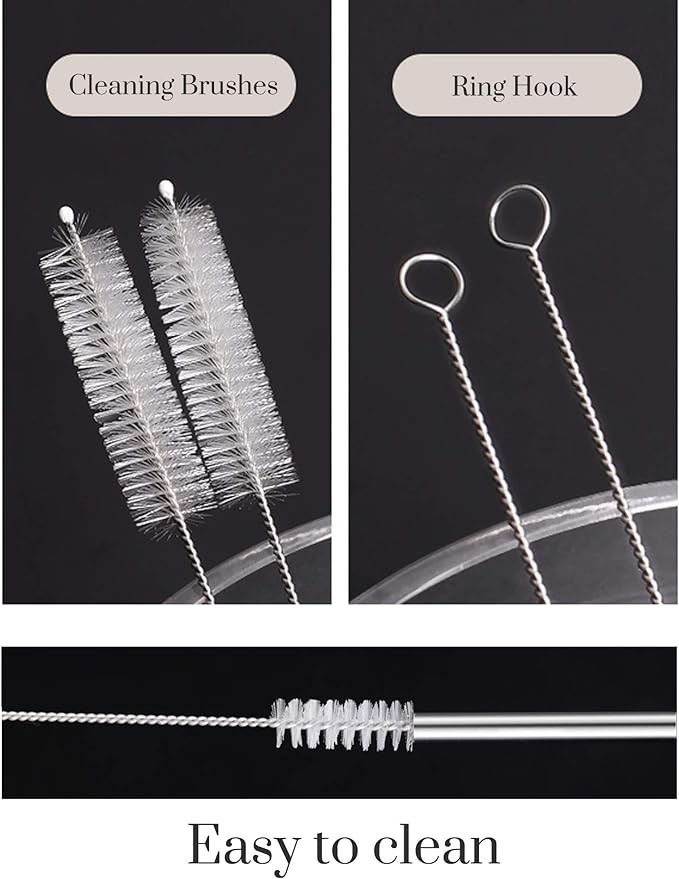 Set of 4 Reusable Metal Straws, Long Stainless Steel Straw with Cleaning Brushes and Case, Drinking for 30 oz and 20 oz Tumblers.