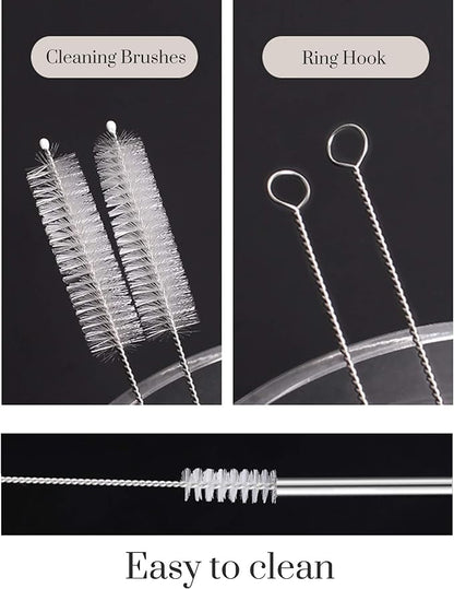 Set of 4 Reusable Metal Straws, Long Stainless Steel Straw with Cleaning Brushes and Case, Drinking for 30 oz and 20 oz Tumblers.