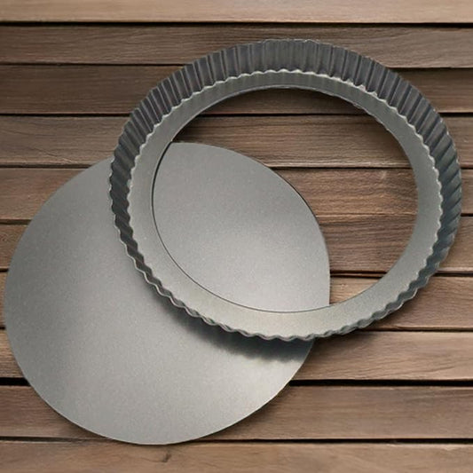10 Inch Nonstick Tart Pan with Removable Bottom, Carbon Steel Quiche and Pie Pan- 1.1-Inch Depth, Fluted Edges for Baking Tarts, Quiches, Mousse Cakes, and Desserts