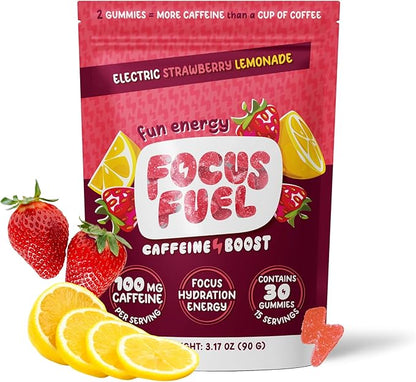 FocusFuel Energy Chews – Strawberry Lemonade Flavor (15 Servings) – 100mg Caffeine + Alpha GPC + L-Theanine + B12, Magnesium – Boost Focus & Energy – No Crash or Jitters