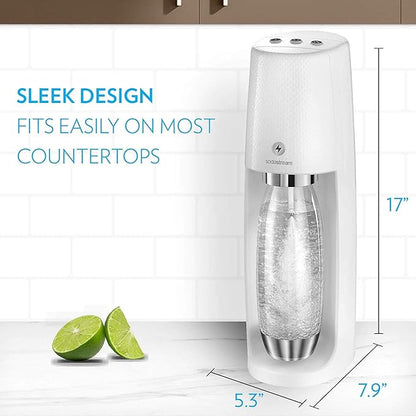 SodaStream One Touch Electric Sparkling Water Maker Bundle (White) with CO2, BPA free Bottles, and 0 Calorie Fruit Drops Flavors