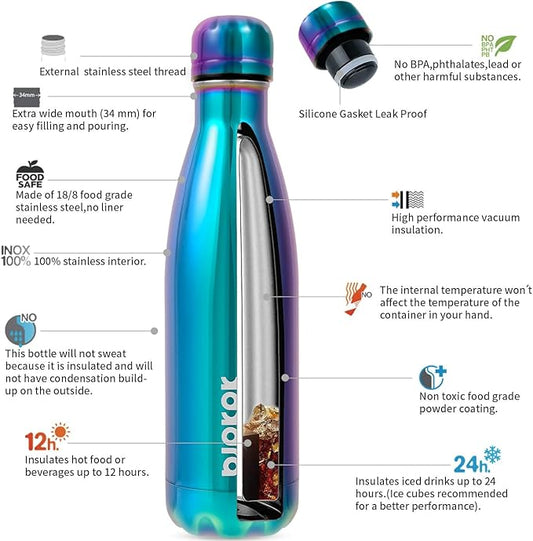BJPKPK 17oz Insulated Stainless Steel Water Bottles,Sports Water Bottles Keep Cold for 24 Hours and Hot for 12 Hours,BPA Free for Travel,Shining Purple
