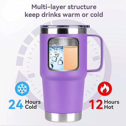 HASLE OUTFITTERS 20oz Tumbler with Lid, Stainless Steel Tumbler with Handle, Metal Insulated Travel Coffee Mug with Handle, Double Wall Vacuum Spill Proof Tumbler Cup, Purple 1 Pack