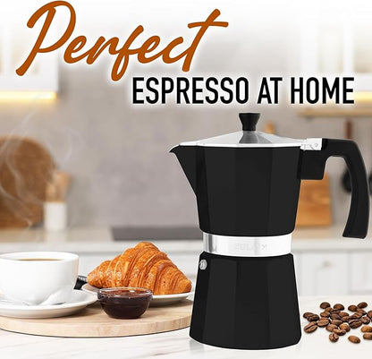 Zulay Moka Pot Espresso Stovetop Coffee Maker - Leak-Proof, Stainless Steel, Easy to Clean, Heat Resistant Handle & Knob - for Authentic Cuban & Italian Style Espresso - Makes 9 Espresso Cups - Black