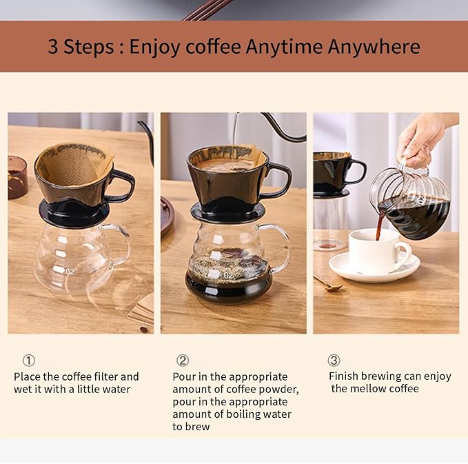 Pour Over Coffee Maker, Single Cup Coffee Dripper, Manual Porcelain Slow Brewing Accessories for Travel, Camping, Office, Home, Cafe, Coffee Gifts (White, Medium)