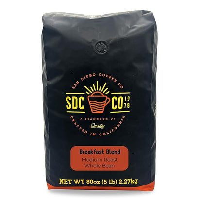 San Diego Coffee Breakfast Blend, Medium Roast, Whole Bean Coffee, 5-Pound Bag Café en grano tostado