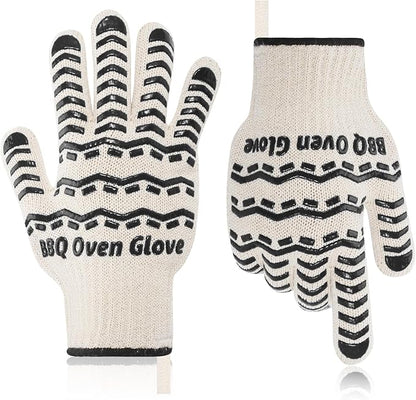 BBQ Gloves 932℉ Heat Resistant Oven Gloves, Cooking Gloves for BBQ, Grilling, Baking,Cutting, Smoker Fireplace-1 Pair (Black)