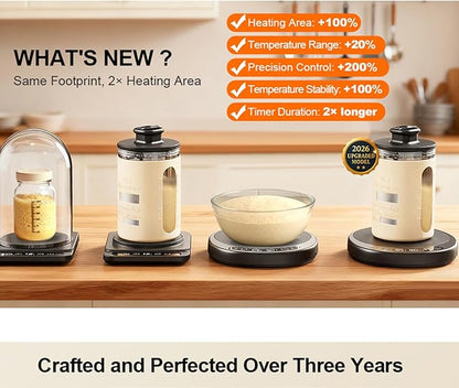 Larger 2-in-1 Sourdough Starter Warmer Pro - 2026 Upgrade Larger Heating Plate, Dough Temp Probe, 1°F Control (70–110°F), 24H Timer, Real-Time Monitoring, for Beginner Bakers Pro-WHT