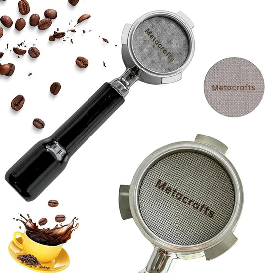 Espresso Portafilter 51mm Bottomless - Compatible for 51 mm Delonghi EC0680, E0685, SMEG & EUPA Coffee Machines - Open, Naked, Flat - Stainless Steel Filter Basket & Puck Screen Included (Black)