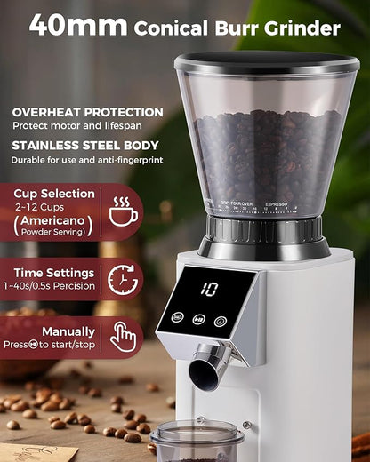 Tuni E2 58mm Dual Boiler Espresso Machine and G1 Ivory 48 Grinding Settings Conical Burr Coffee Grinder with Bottomless Portalfilter Combo (E2 with Upgrade Kit)