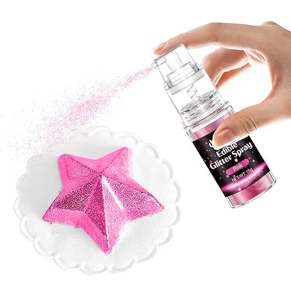 Pink Edible Glitter Spray - 15g Edible Pink Glitter for Cakes Food Grade Shimmer Powder Cake Spray for Cookie Decorating Chocolate Strawberry