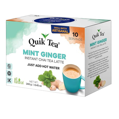 QuikTea Mint Ginger Chai Tea Latte – 10 Count, Bold Mint Ginger Flavor, No Preservatives – Just Add Hot Water