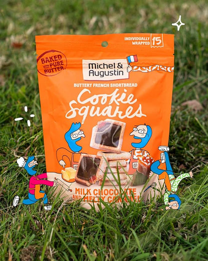 Michel et Augustin Cookies, Individually Wrapped Snacks, 3 Pack, Gourmet Milk Chocolate & Caramel Shortbread, 15 French Butter Cookies per bag