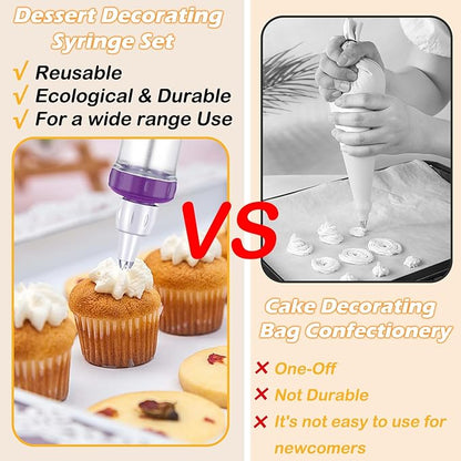 Dessert Decorating Syringe Set, Icing Piping Kit, Icing Dispenser Cupcake Filling Injector, Cake Decorating Kit with 5 Piping Tips Nozzles, Cupcake Decorating Kit