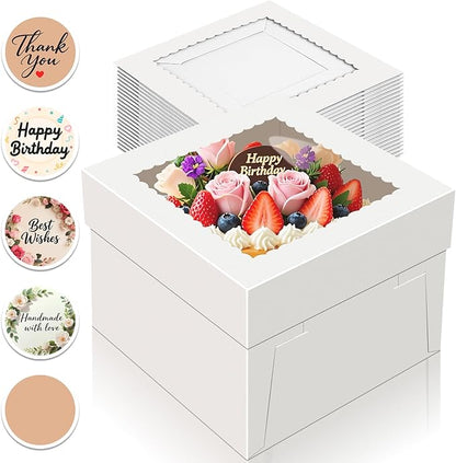 15 PCS Cake Boxes 12 Inch, 12x12x8 Tall Cake Box, 12 Inch Cake Box with Window, White Bakery Boxes, Large Baking Boxes, Cajas Para Pasteles, 12x12 Cake Boxes for Birthday, Wedding, Party, Business