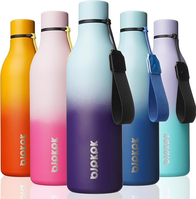 BJPKPK Insulated Water Bottles, 25 oz Stainless Steel Metal Water Bottle with Strap, BPA Free Leak Proof Thermos, Mugs, Flasks, Reusable Water Bottle for Sports & Travel, Ocean Dream