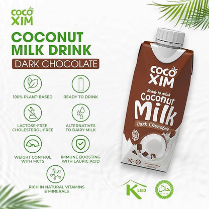 COCOXIM Ready to Drink Dark Chocolate Coconut Milk – 11 oz (Pack of 12) | 100% Vegan & Plant Based |Halal & Kosher Certified | Gluten & Lactose Free | Perfect to Add to Cereals, Smoothies and Desserts