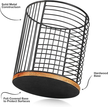 MosJos Coffee Pod Storage Holder, Metal Wire Basket with Wood Base, Countertop Coffee Capsule Organizer (89357)