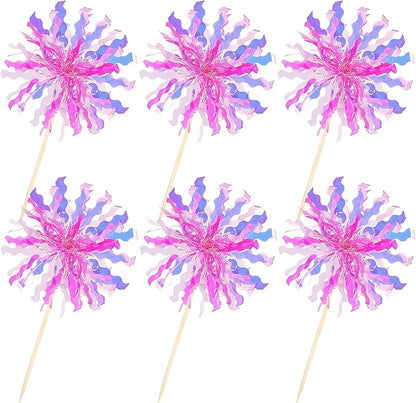 30 PCS Foil Firework Cupcake Toppers Sparkle Tinsel Cupcake Picks Happy Birthday Cake Decorations Drink Stirrers Cocktail Food Fruit Toothpicks for Baby Shower Graduation Party Supplies Rose Red