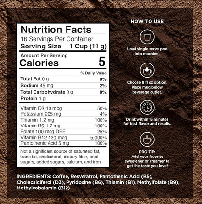 VitaCup Energy Light Roast Coffee Pods, Boost Focus & Metabolism, Antioxidants, B Vitamins, Crisp & Smooth,100% Arabica Coffee, Recyclable Single Serve Pod Compatible with Keurig K-Cup Brewers,16 Ct