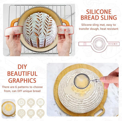 Sourdough Bread Baking Supplies, Sourdough Starter Kit for Bread Making Includes 10" Round & Oval Banneton Bread Proofing Basket with Liners Sourdough Kit for Making Baking Fermentation