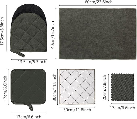 Oven Mitts & Pot Holders Pad and Towel Set, 10-Piece Cute Kitchen Starter Set, Short Oven Mitts, Towels & Dish Cloths for Grilling, Baking, Barbecue