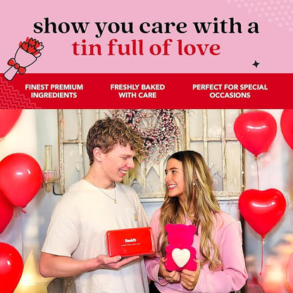 David’s Cookies Shortbread Cookies in Love Sweet Sampler Tin - Original and Chocolate Chip Shortbread Cookies in a Love-Themed Gift Tin - Gourmet Food Gift Basket for Her Him