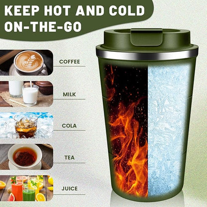 Insulated Coffee Tumblers with Flip Lid 12oz / 17oz, Stainless Steel Travel Coffee Mug Leak Proof, Vacuum Insulated Coffee Mug Reusable Cup, Keeps Cold and Hot for Coffee Tea