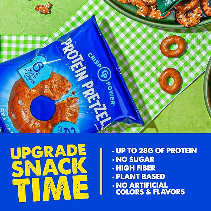 Crisp Power Protein Pretzels, Variety Pack With Sea Salt, Sesame, & Everything, Vegan Keto Snack, Plant Based Protein, Low Carb Crunchy Pretzel Snacks, No Added Sugar, No Seed Oils, 1.75 Oz Bags, 24 Pack