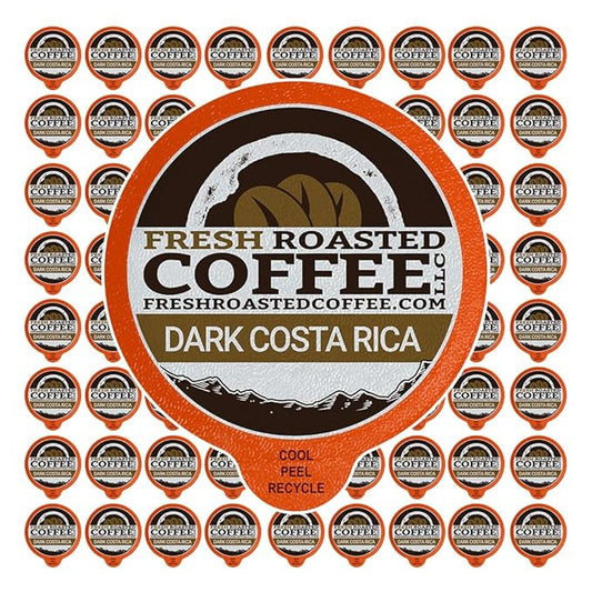 Fresh Roasted Coffee, Dark Costa Rica Tarrazu, Dark Roast, 72 Pods for K Cup Brewers