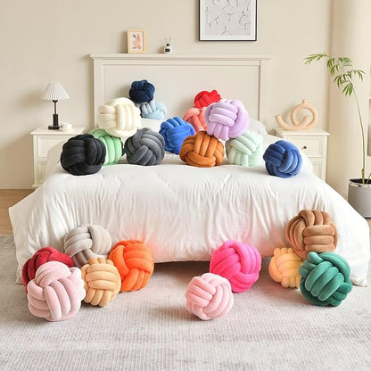 Decorative Throw Knot Pillow Ball for Home Chair Sofa Couch Bed Aesthetic Round Velvet Knotted Pillow Cushion (Navy Blue, 8 inches)